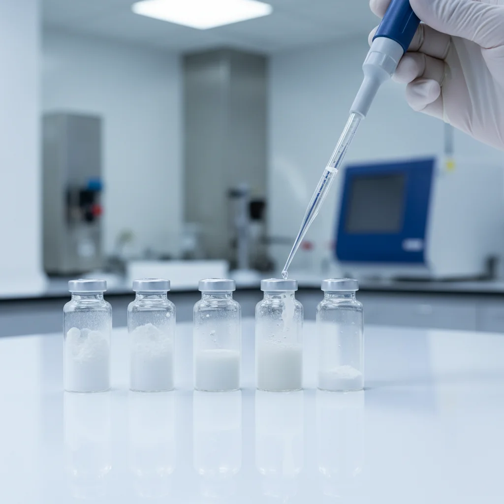 Liofilizuoti peptidai ir tirpinimas pipete laboratorijoje